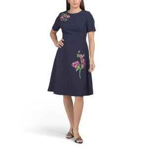 RENE BY RENE RUIZ Navy/pink Short Sleeve Floral Applique Midi Dress